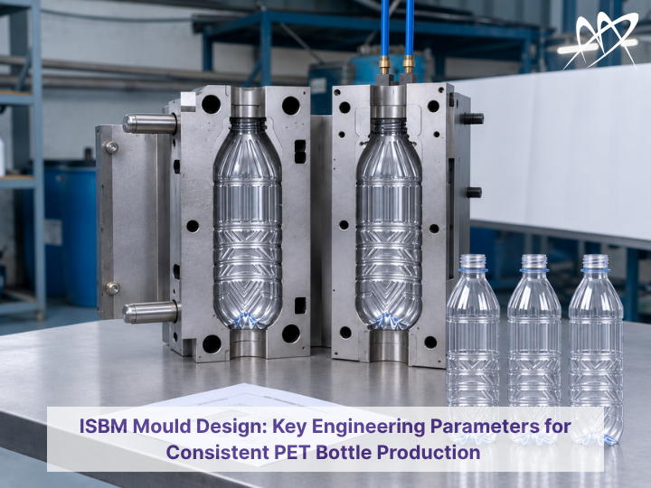 ISBM mould design for PET bottle manufacturing with cooling and venting features